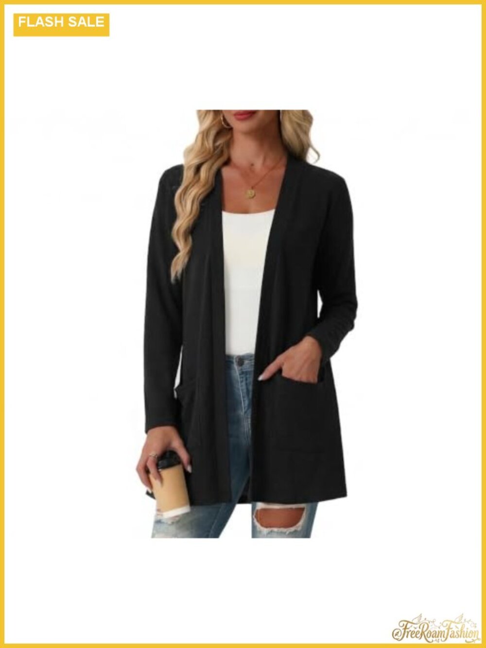 Lightweight Open Front Long Sleeve Cardigan Sweater with Pockets